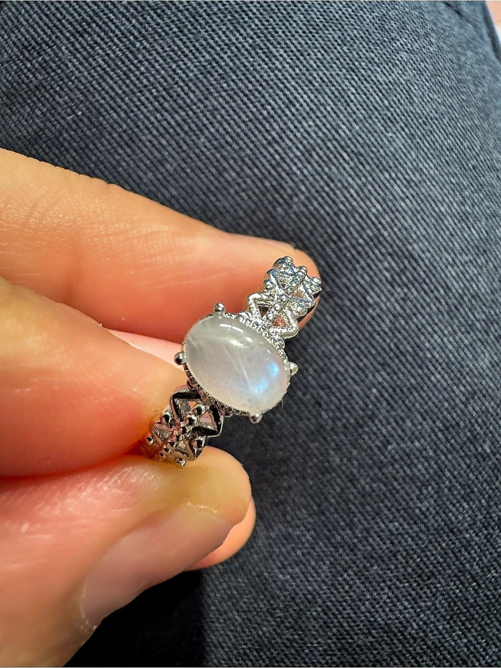 MOONSTONE natural Silver-Tone Ring adjustable size